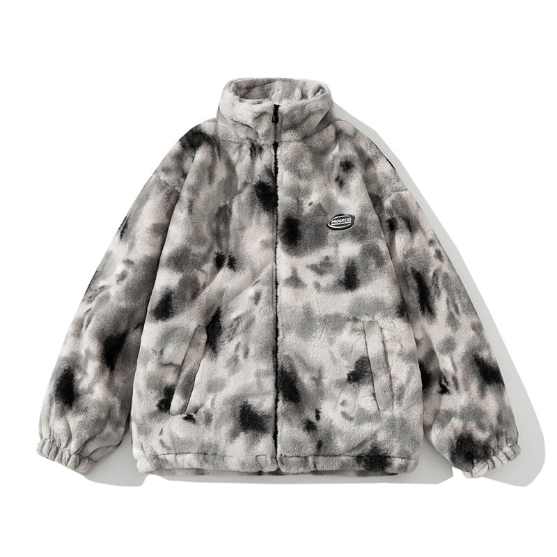 Plus Size Lazy Tie-Dye Plush Vintage Cotton Jacket