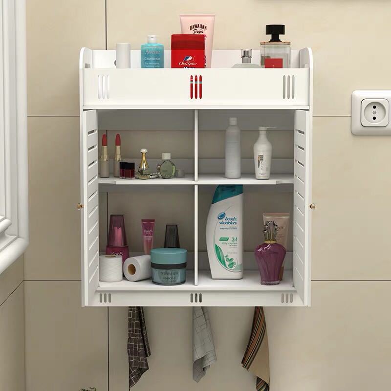 Bathroom Cabinet 38x18x43cm Wall Mounted Bathroom Toilet Furniture Cabinet Wood-Plastic Cupboard Shelf Cosmetic Storage Rack
