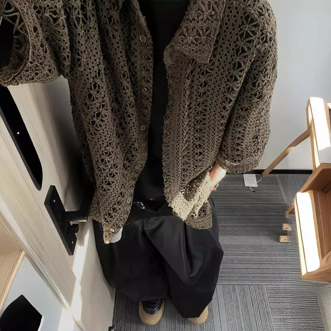 Retro Hollow-out Knitted Short Sleeve Men's Summer