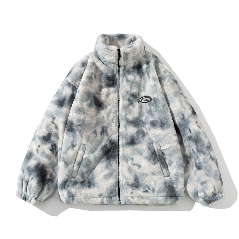 Plus Size Lazy Tie-Dye Plush Vintage Cotton Jacket
