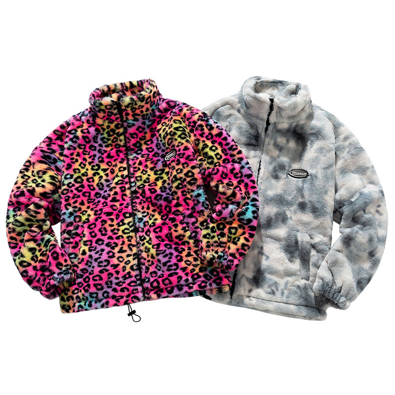 Plus Size Lazy Tie-Dye Plush Vintage Cotton Jacket