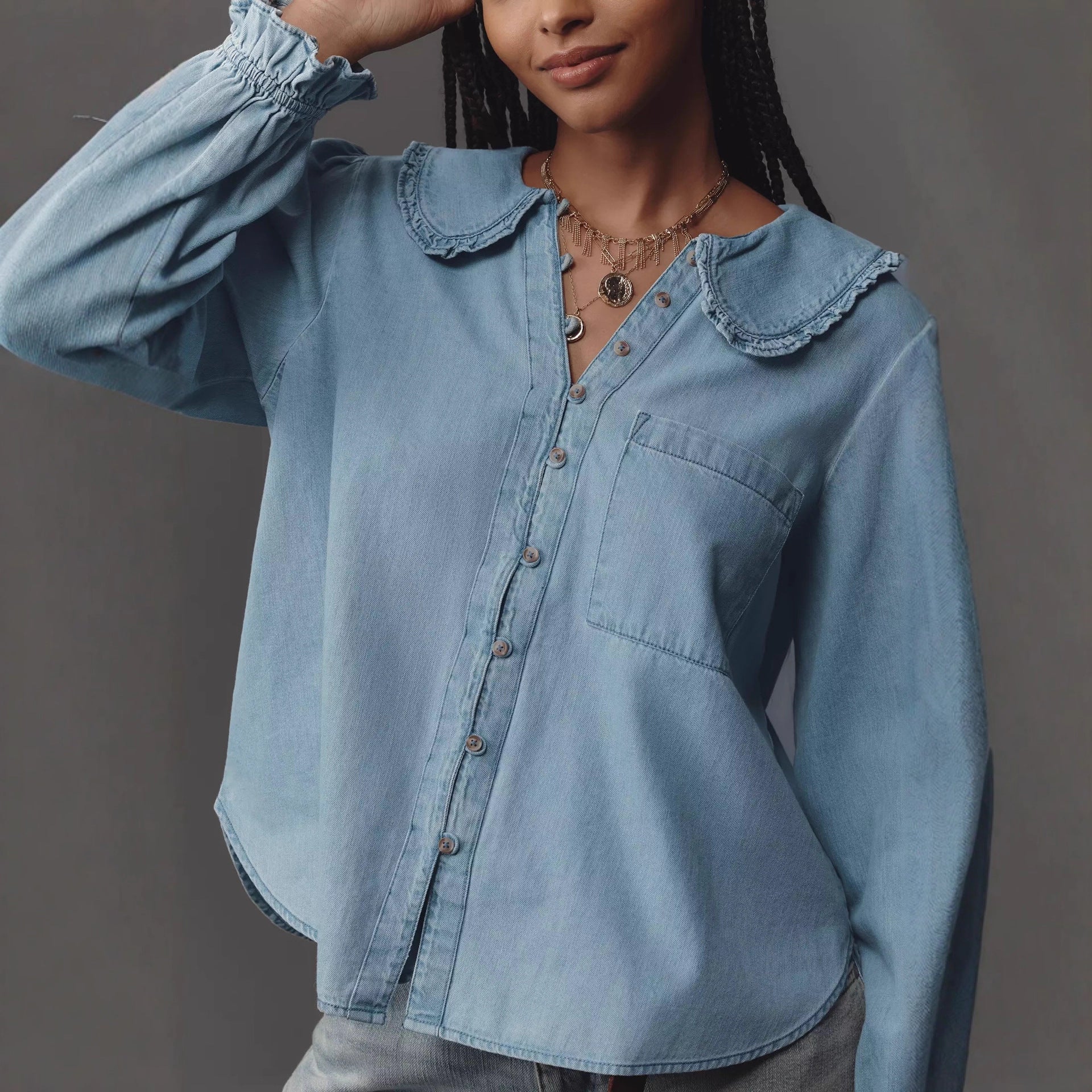 Casual Retro Lightweight Denim Long Sleeve Shirt