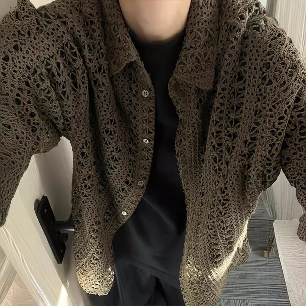 Retro Hollow-out Knitted Short Sleeve Men's Summer